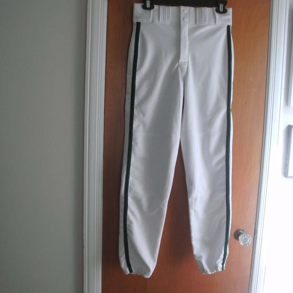 NWT GATOR White With Dark Green Piping Baseball Pants Polyester adult size S
